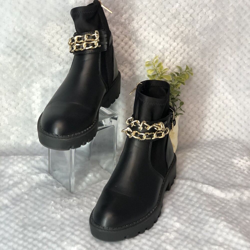 Jones New York Womens Sz 7 Black Ollee Chain Link Ankle Boot Bootie Black - Picture 6 of 14